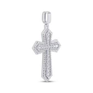 Lab VVS Diamond Roman Cross Pendant in 14K White Gold