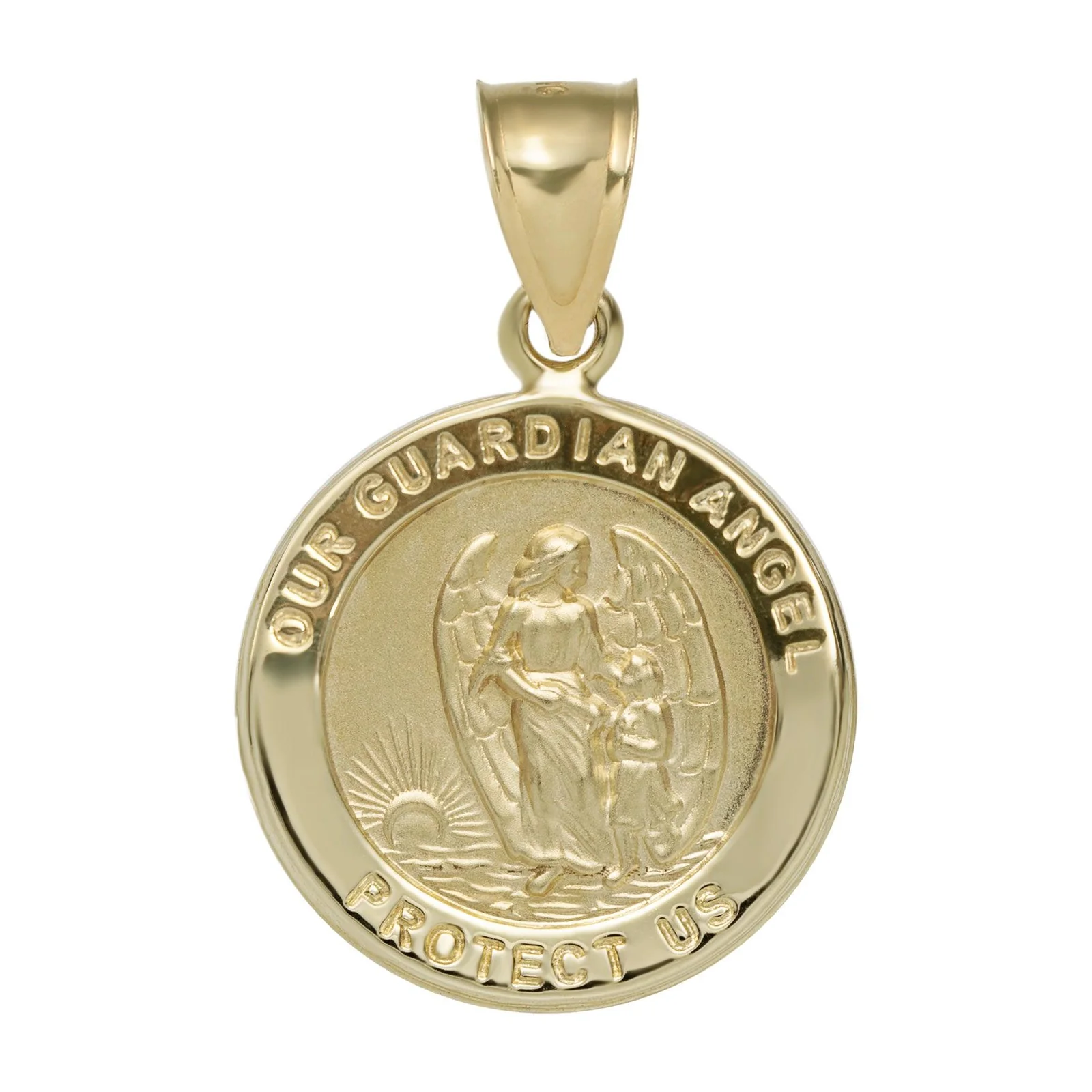 14K Solid Yellow Gold Our Guardian Angel Pendant