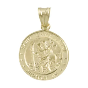 14k Solid Yellow Gold Saint Christopher Pendant