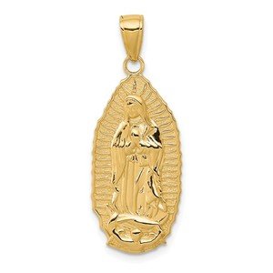 14K Solid Yellow Gold Virgencita Oval Pendant