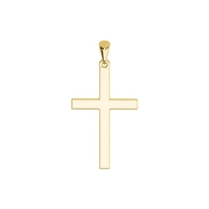 14k Solid Yellow Gold Flat Cross Pendant