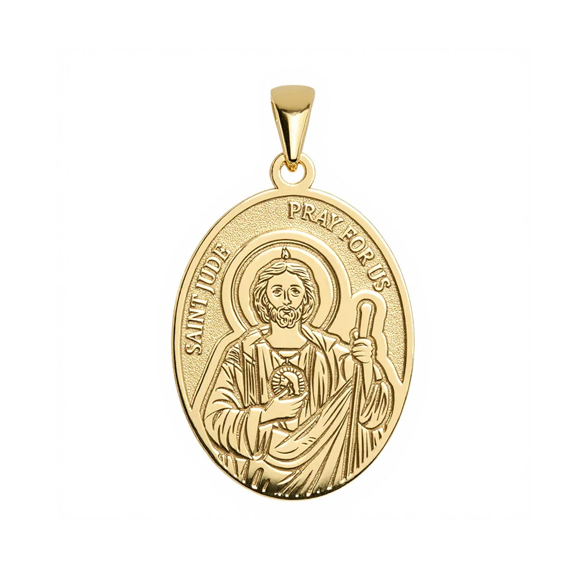 14k Solid Yellow Gold St. Jude Oval Pendant
