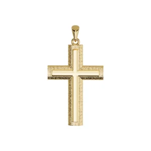 14k Solid Yellow Gold Textured Cross