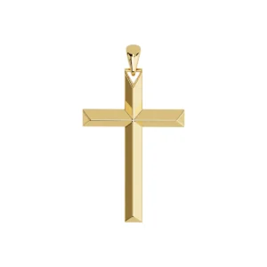 14k Solid Yellow Gold Knife Edge Cross Pendant