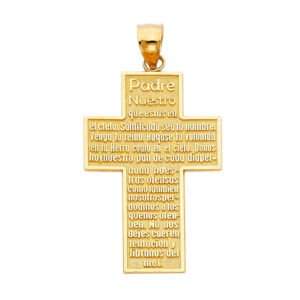 14k Solid Yellow Gold Padre Nuestro Cross