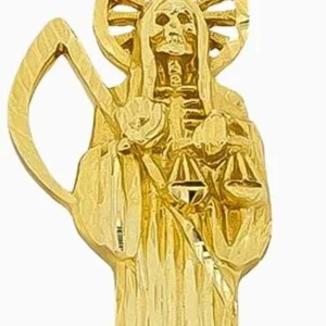 14k Solid Yellow Gold Santa Muerte Pendant
