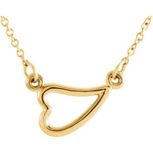14k Solid Yellow Gold Sideways Heart Pendant with chain