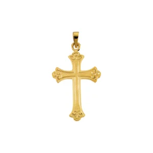 14k Solid Yellow Gold Flory Cross Pendant