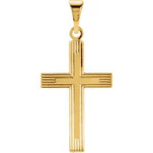 14k Solid Yellow Gold Straight Line Design Cross