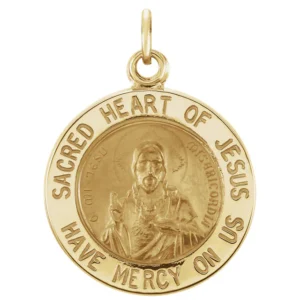 14k Solid Yellow Gold Sacred Heart of Jesus Pendant