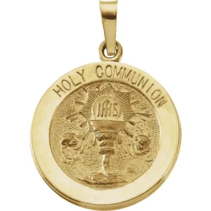 14k Solid Yellow Gold Round Holy Communion Pendant