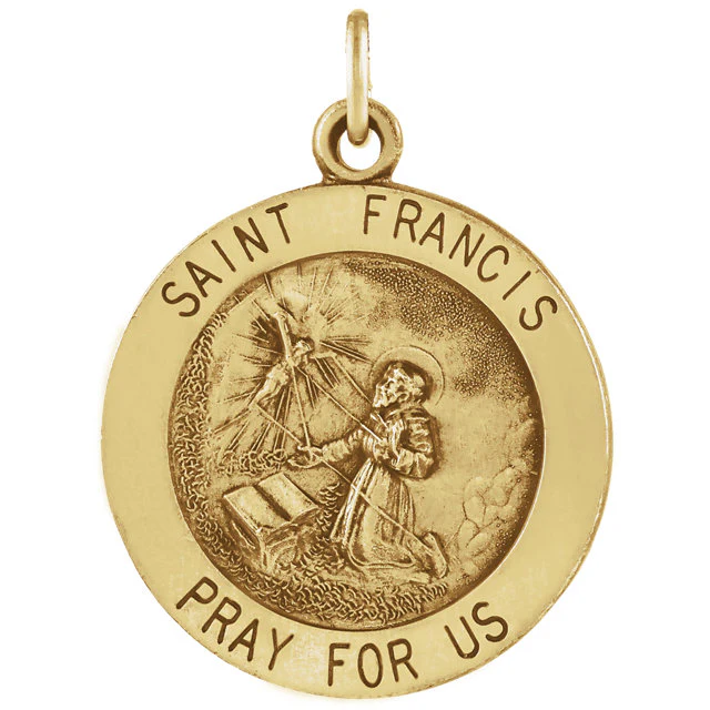 14k Solid Yellow Gold St Francis Pendant